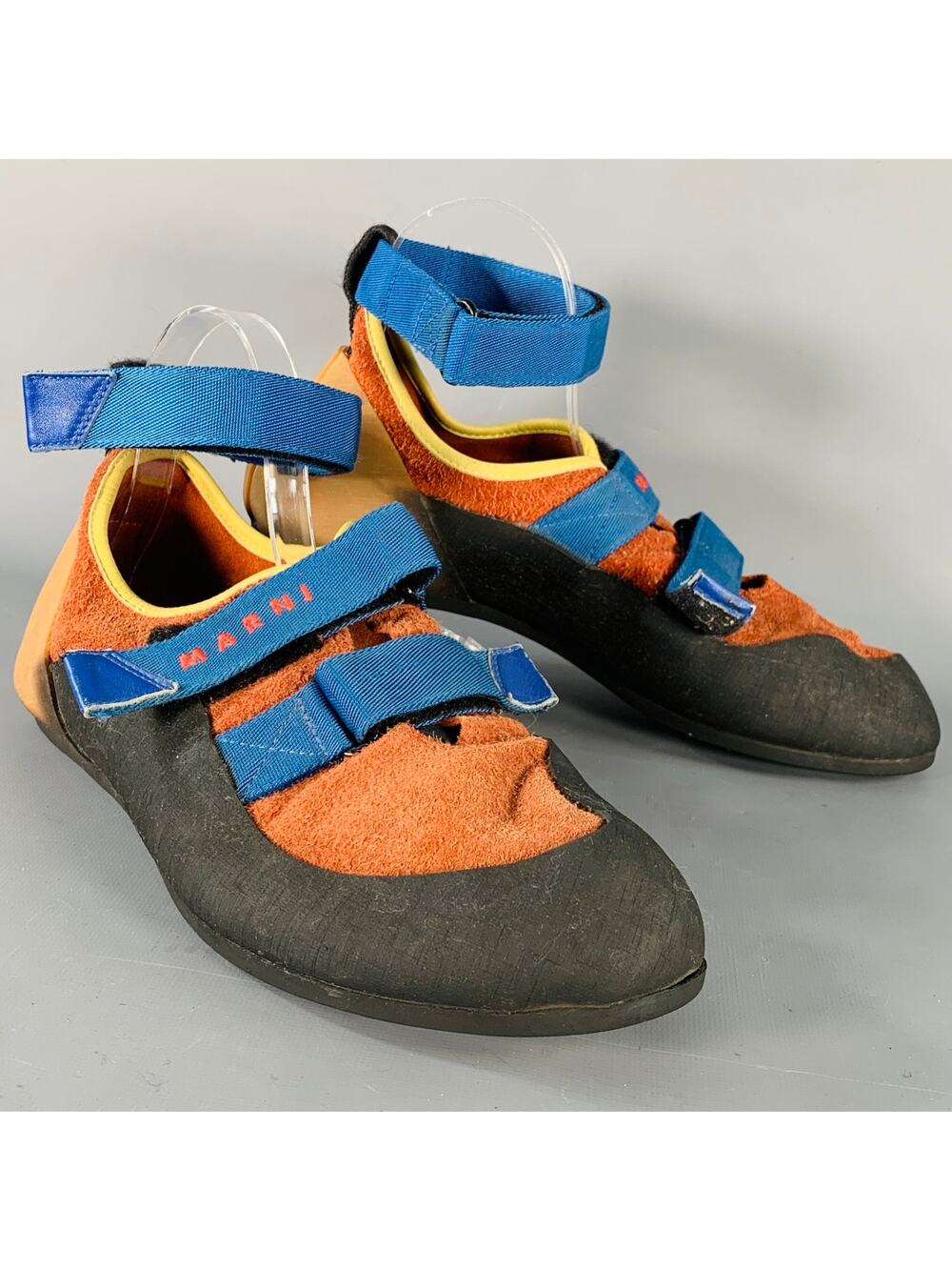 MARNI  10 Black Blue Orange Color Block Acetate Ankle Strap Hook Loop Sneakers